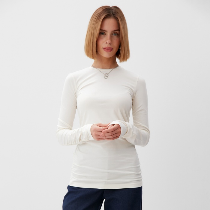 Лонгслив со сборкой женский MINAKU: Casual Collection, цвет экрю, размер 48