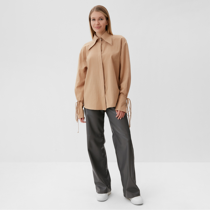 Рубашка женская MINAKU: Casual Collection цвет бежевый, р-р 50