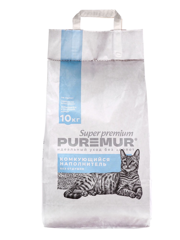 Наполнитель минеральный комкующийся PureMur Super premium 10 кг,бумажный пакет