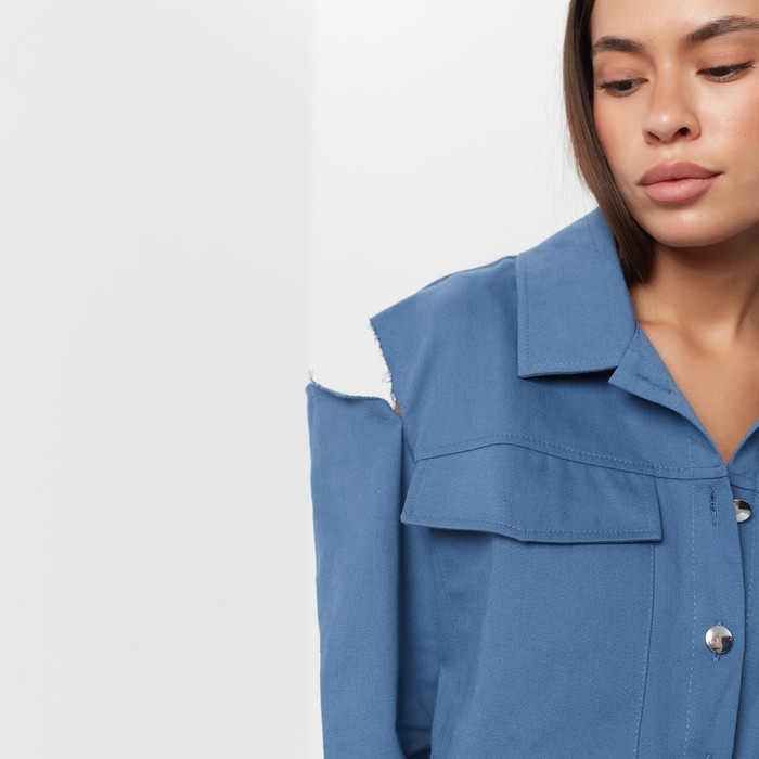 Рубашка женская укороченная с разрезами MIST: Denim р.46, синий