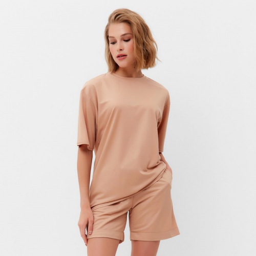 Костюм женский (футболка, шорты) MINAKU: Casual collection цвет песочный, размер 42