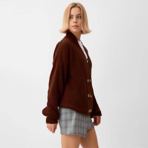 Кардиган на пуговицах женский MINAKU: Casual Collection, шоколад, размер 46