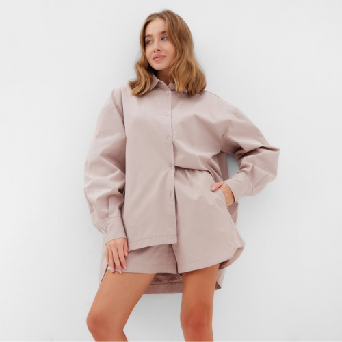 Комплект женский (рубашка, шорты) MINAKU: Oversize цвет серо-розовый, р-р 42