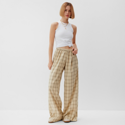 Брюки женские MINAKU: Casual Collection, цвет бежевый клетка, размер 50