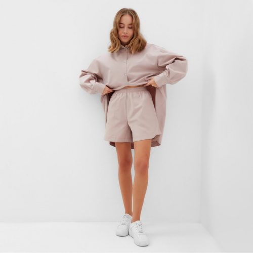 Комплект женский (рубашка, шорты) MINAKU: Oversize цвет серо-розовый, р-р 44