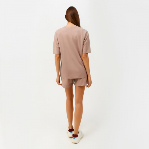 Костюм женский (футболка, шорты) MINAKU: Casual collection цвет бежевый, размер 48