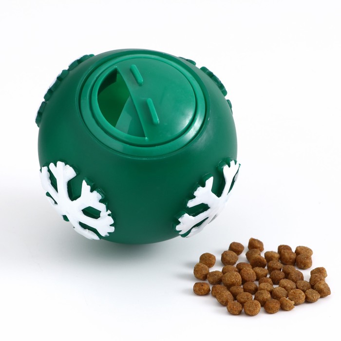 Игрушка-шар для собак под лакомства «Снежинка», 8 см, зелёная