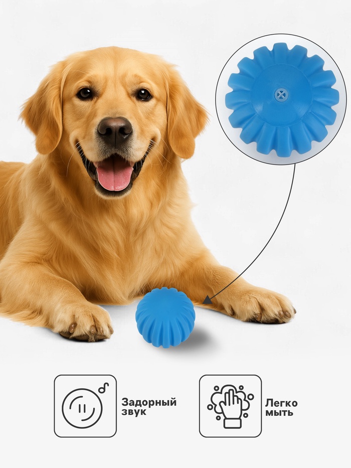 Игрушка пищащая для собак «Мяч с отсечками», 6 см, синий
