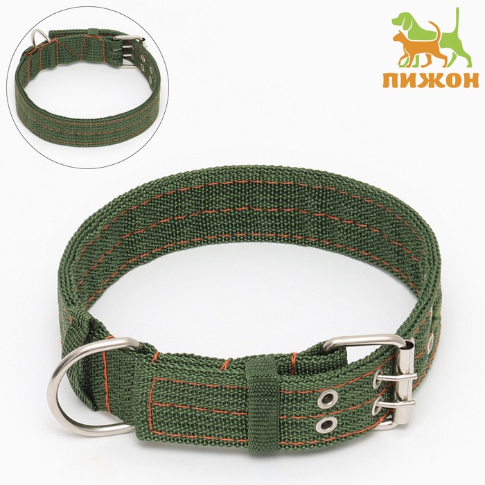 Ошейник четырехслойный, 64×4 см, ОШ 50-58 см, полиэстер, зелёный