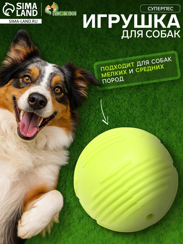 Мяч рифленый «Суперпес», TPR, 6.5 см, жёлтый