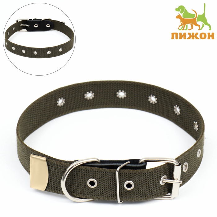 Ошейник брезентовый безразмерный однослойный, 72×3.5 см, ОШ 45-60 см, хаки