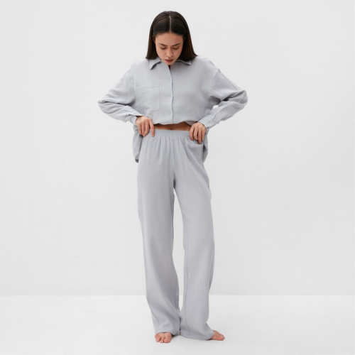 Комплект домашний женский (рубашка, брюки) KAFTAN Basic размер 48-50, серо-голубой