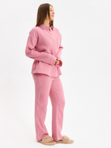Пижама женская (рубашка и брюки) KAFTAN Basic размер 52-54, пудрово-розовая