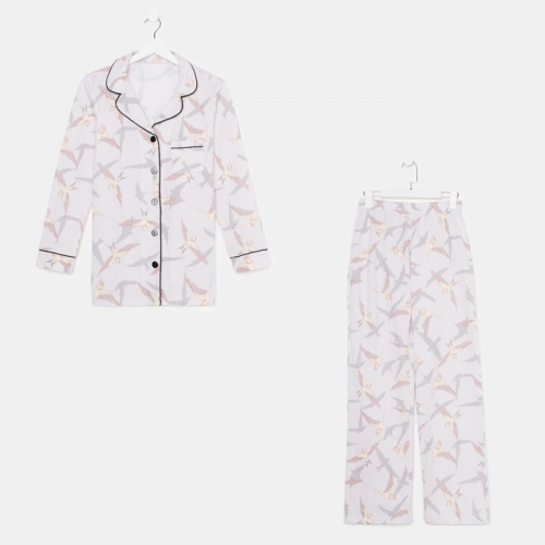 Пижама женская (рубашка и брюки) KAFTAN Birds размер 40-42, серый