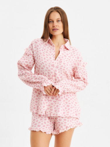 Комплект домашний женский (рубашка, шорты) KAFTAN «Муслин: pink leopard» размер 40-42, розовый