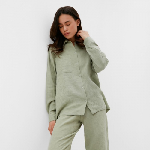 Комплект домашний женский (рубашка, брюки) KAFTAN Basic размер 40-42, зелёный
