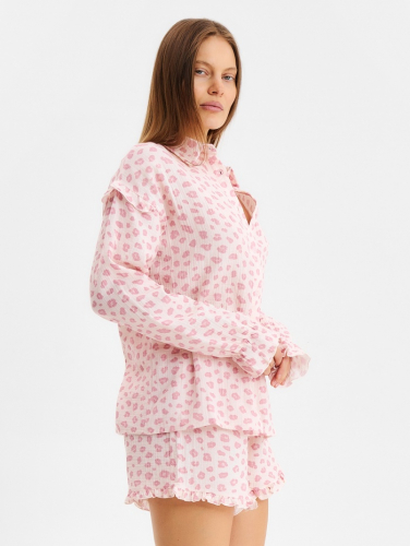Комплект домашний женский (рубашка, шорты) KAFTAN «Муслин: pink leopard»размер 44-46, розовый