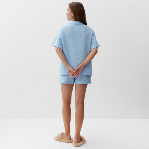 Пижама женская (рубашка, шорты) KAFTAN Basic размер 40-42, голубая