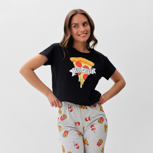 Пижама женская (футболка и брюки) KAFTAN Pizza р. 48-50, черный