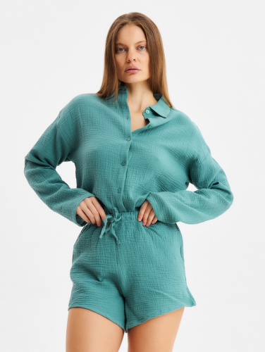 Комплект домашний женский (рубашка, шорты) KAFTAN Basic размер 40-42, зеленый
