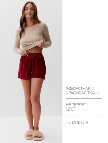 Комплект женский домашний (лонгслив и шорты) KAFTAN «Бархат», размер 40-42, бордовый/бежевый