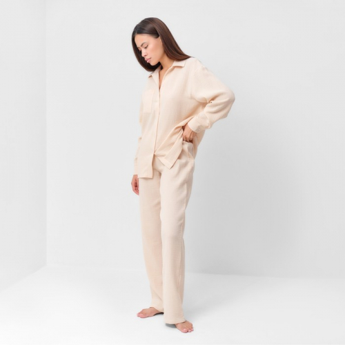 Комплект домашний женский (рубашка, брюки) KAFTAN Basic размер 40-42, молочный