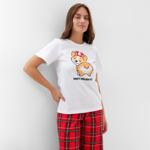 Пижама новогодняя женская (футболка и брюки) KAFTAN «Корги», размер 40-42