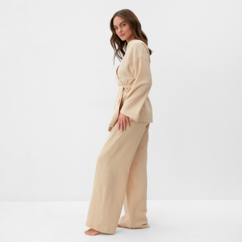 Комплект домашний женский (рубашка на запах, брюки) KAFTAN Basic размер 44-46, молочный