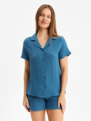 Комплект домашний женский (рубашка, шорты) KAFTAN Basic размер 40-42, синий