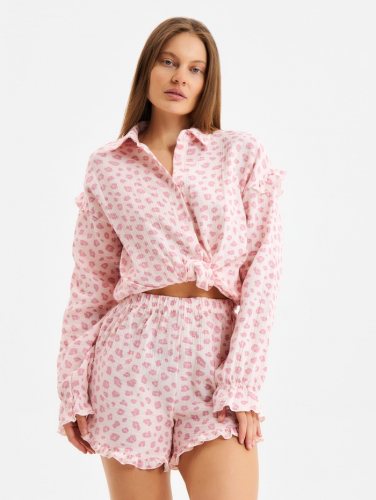Комплект домашний женский (рубашка, шорты) KAFTAN «Муслин: pink leopard» размер 52-54, розовый