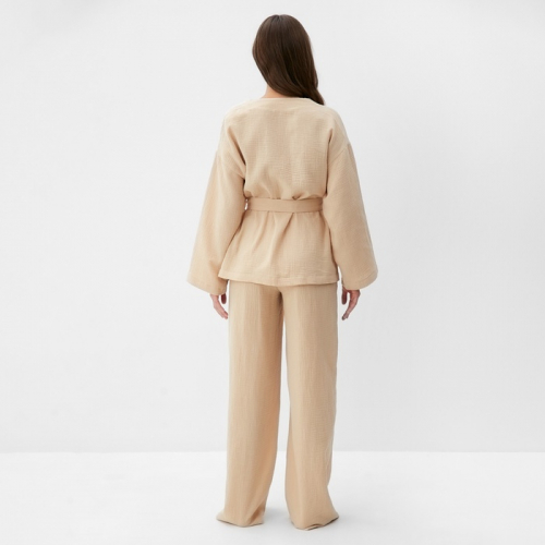 Комплект домашний женский (рубашка на запах, брюки) KAFTAN Basic размер 52-54, молочный