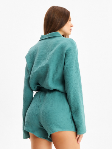 Комплект домашний женский (рубашка, шорты) KAFTAN Basic размер 40-42, зеленый