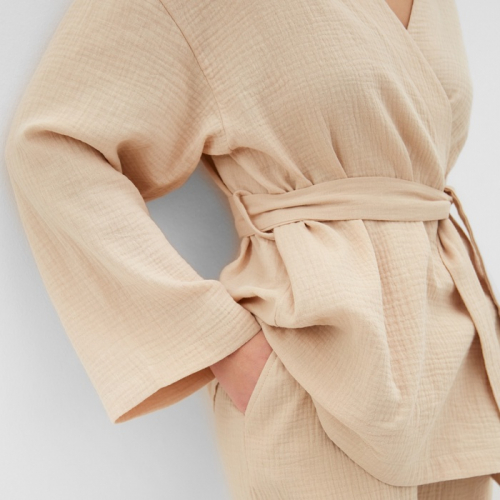 Комплект домашний женский (рубашка на запах, брюки) KAFTAN Basic размер 52-54, молочный