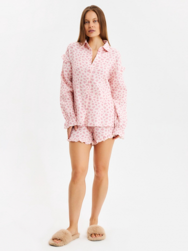 Комплект домашний женский (рубашка, шорты) KAFTAN «Муслин: pink leopard» размер 48-50, розовый