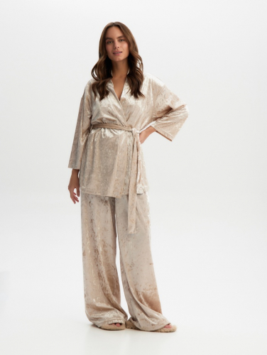 Костюм женский (жакет и брюки) KAFTAN Velvet, размер 52-54, бежевый
