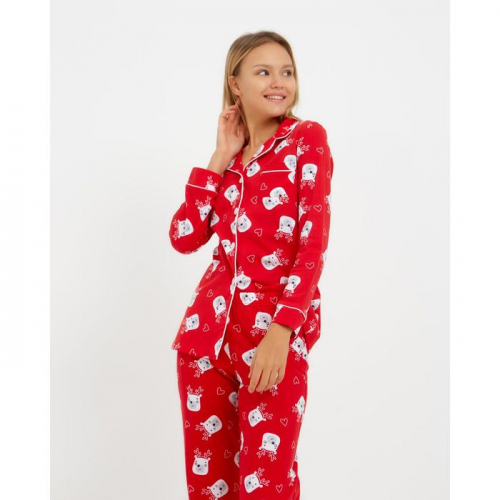 Пижама новогодняя женская (рубашка и брюки) KAFTAN Мишки, цвет красный, размер 44-46