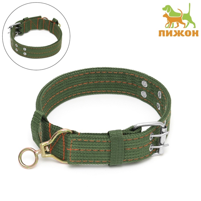Ошейник четырехслойный с вертлюгом, 65×4 см, ОШ 54-60 см, полиэстер, зелёный