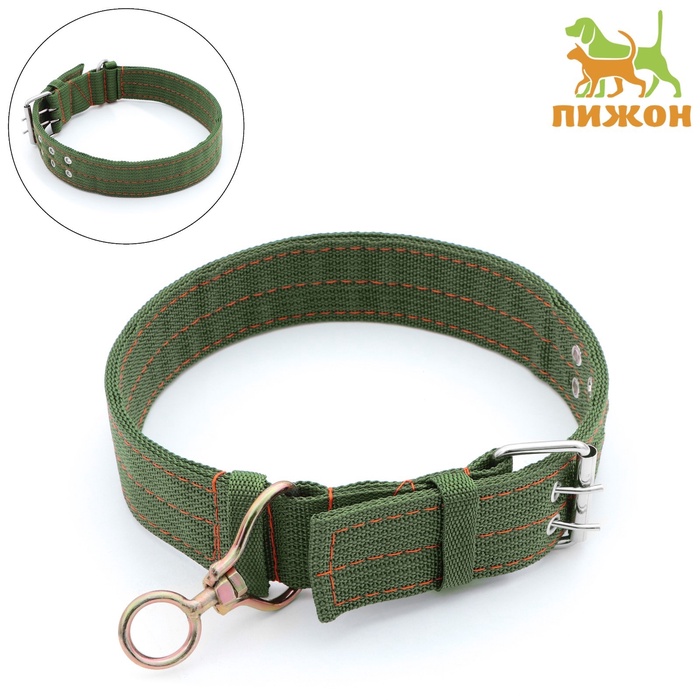 Ошейник четырехслойный с вертлюгом, 80×4.9 см, ОШ 64-74 см, полиэстер, зелёный