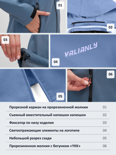 Парка спортивная женская с капюшоном softshell синего цвета 9568S