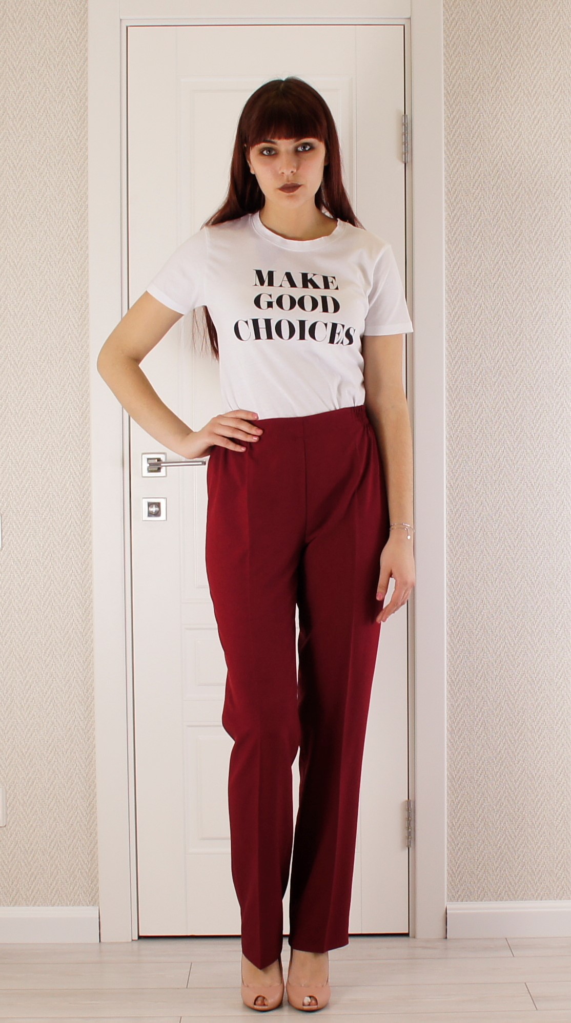 Женские летние брюки Классика резинка лён вишня