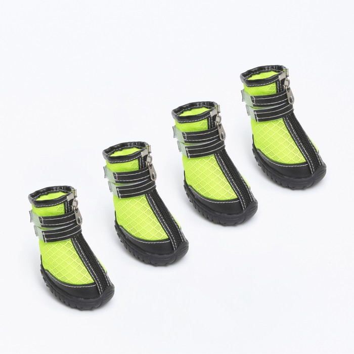 Ботинки высокие для больших собак, набор 4 шт., размер M (подошва 9×6.4 см), чёрно-салатовые