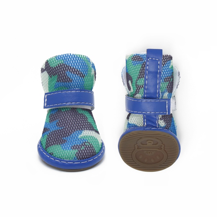 Ботинки для собак «Боец», набор 4 шт., размер 2 (подошва 4.5×3.7 см) камуфляж синий