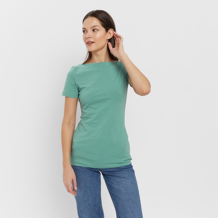 Футболка женская с вырезом лодочка MINAKU SLIM FIT: цвет оливковый, р-р 46