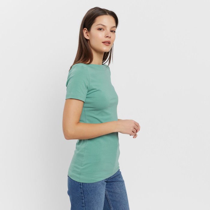 Футболка женская с вырезом лодочка MINAKU SLIM FIT: цвет оливковый, р-р 46