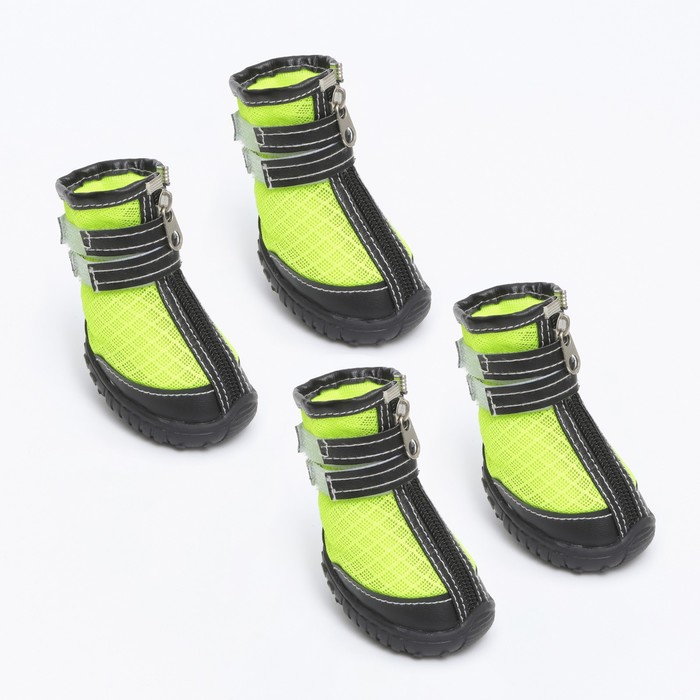 Ботинки высокие для больших собак, набор 4 шт., размер M (подошва 9×6.4 см), чёрно-салатовые