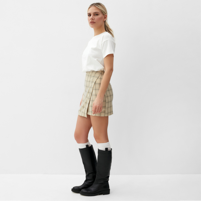 Юбка женская на запах MINAKU: Casual Collection цвет клетка бежевая , р-р 42