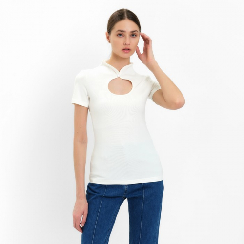 Футболка женская с вырезом MINAKU SLIM FIT: цвет экрю, р-р 42