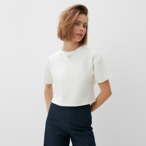 Футболка укороченная женская MINAKU OVERSIZE FIT: цвет экрю, р-р 44