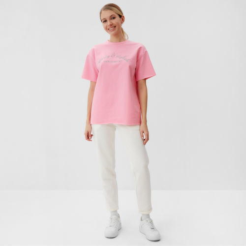 Футболка женская MINAKU OVERSIZE FIT: SPORTY & STYLISH цвет светло-розовый, р-р 42