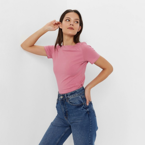 Футболка женская с вырезом лодочка MINAKU SLIM FIT: цвет лиловый, р-р 44